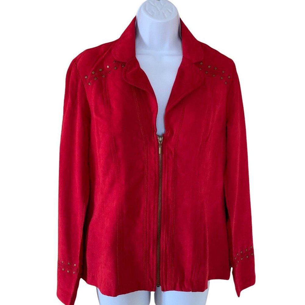 CATO Faux Suede Moto Embellished Jacket Zipper Closure Red Color Size Small NWOT